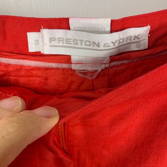 Preston & York Bright Red 100% Linen High Rise Pleated Cuffed Trousers - Size 16 - Picture 4 of 7